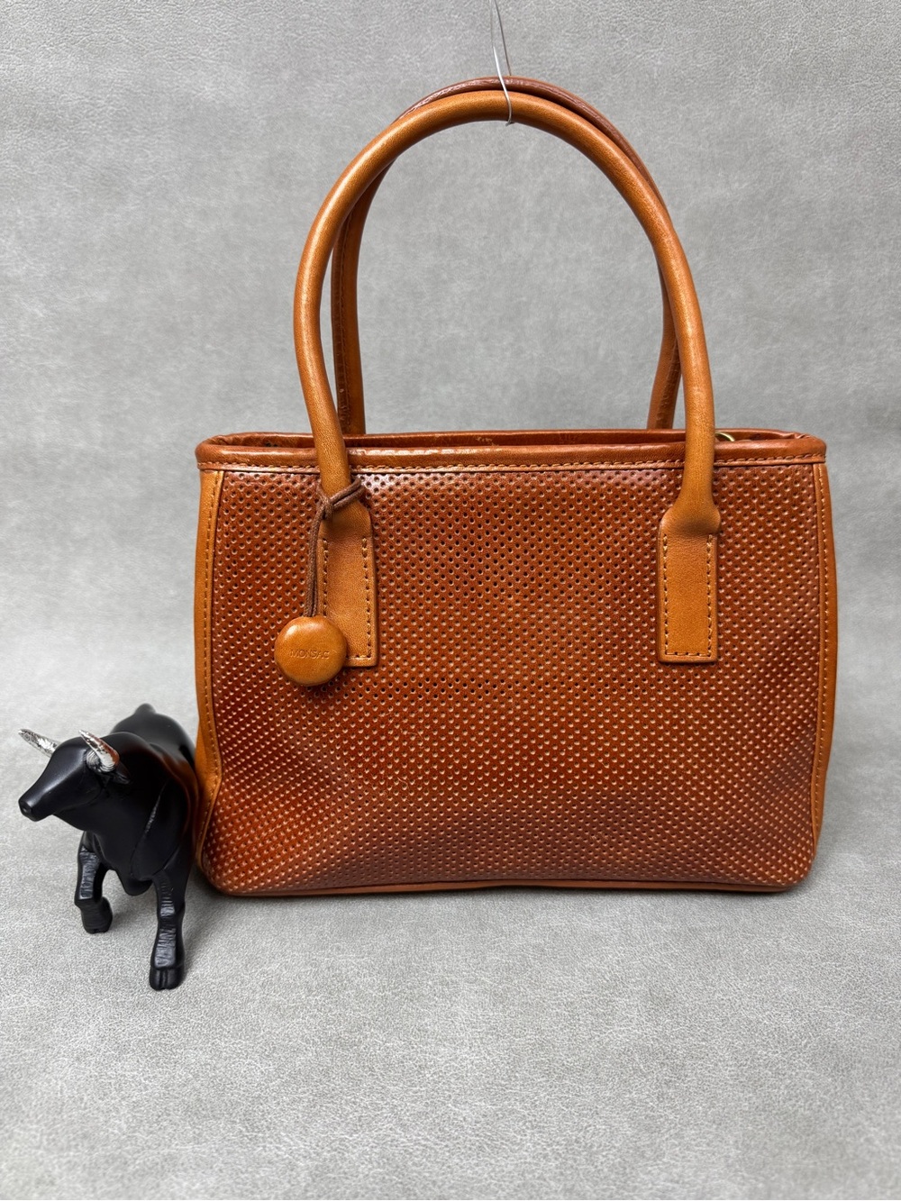 Monsac Perforated Cognac Brown Leather Top-Handle Tote
